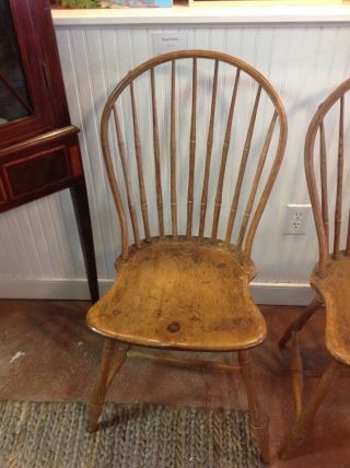 Antique American England Bow Back Windsor Chairs Bamboo Pair c.  1790 - 1810 2