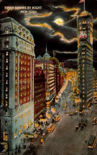 Vintage Postcard - Time Square By Night,  York City Bk26