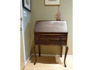 Antique Oak Slant Front Drop Secretary Desk By Witbeck & Ranger