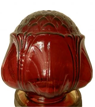 Antique French Hand Blown Ruby Red Art Glass Lamp Shade Artichoke Tulip Flower