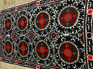 Antique Uzbek Vintage Suzani Handmade Embroidery On Cotton Fabric