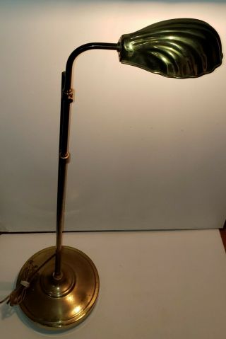 Vintage Alsy Mcm 34 " - 50 " Brass Clam Shell Form Adjustable Floor Pharmacy Lamp