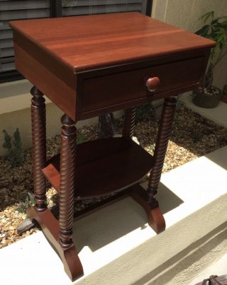 Antique Cherry Barley Twist One Drawer Work Table / End Table