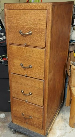 Solid Oak 4 Drawer File Cabinet Wwii Era (military) Local Pick Up Only