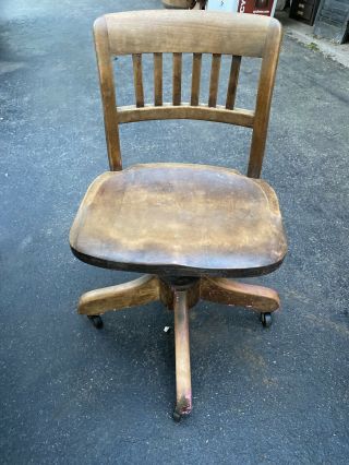 Vintage Solid Wood Swivel Office Chair Steampunk Sikes Company Adjustable Height