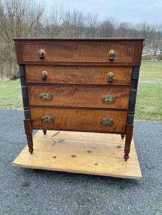 Good Sheraton Tiger Maple Chest Of Drawers 1820 Tall Feet