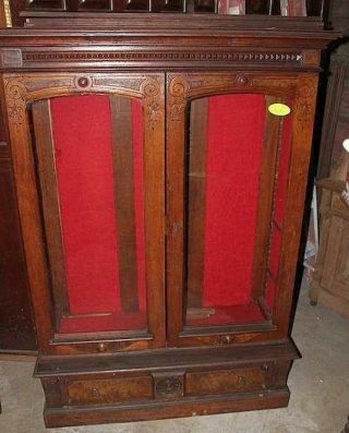 Walnut Eastlake Victorian Two Door Bookcase