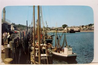 Massachusetts Ma Cape Cod Provincetown Harbor Fishing Boats Postcard Old Vintage