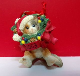 Calico Kittens Kitty Cat In Christmas Wreath Dated 2003 Loose Hanging Ornament