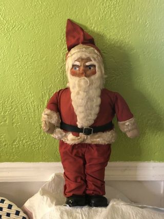 Vintage/antique 18 " Santa Claus - Molded Cloth Face With Straw Stuffed Body