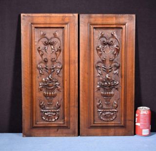 French Hand Carved Panels In Solid Walnut Wood Salvage