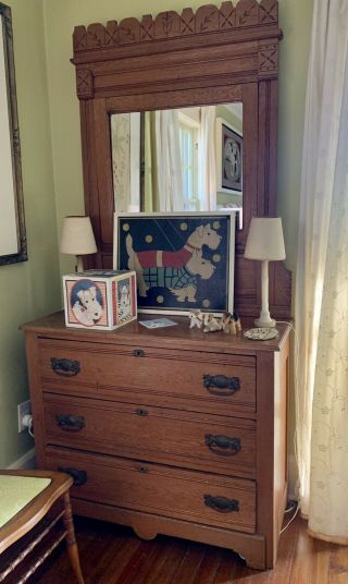 Antique Oak Dresser With Mirror