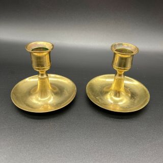 Pair 2 Vintage Solid Brass 3 " Short Candlestick Detachable Candle Holder Set