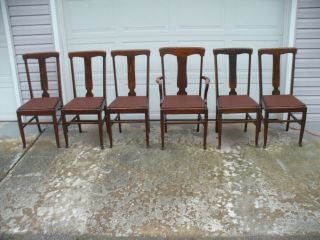 Set Of 7 Antique Gardner Chair Co.  Oak Dining Room Chairs Gardner Mass