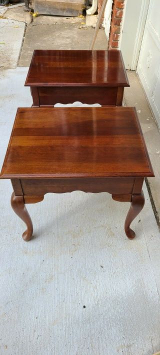 Vintage Broyhill End Tables with Drawer - Queen Anne Solid Cherry Wood 3