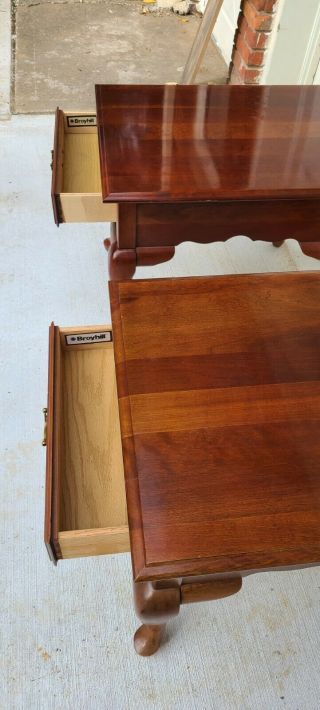 Vintage Broyhill End Tables with Drawer - Queen Anne Solid Cherry Wood 4