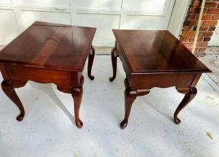 Vintage Broyhill End Tables with Drawer - Queen Anne Solid Cherry Wood 6