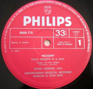 Philips 6500 775 Beethoven Violin Concerto Arthur Grumiaux Davis NEAR LP 2