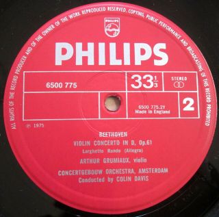 Philips 6500 775 Beethoven Violin Concerto Arthur Grumiaux Davis NEAR LP 3