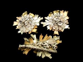 Rare Vintage Signed Miriam Haskell Gold/Silvertone Pearl Brooch & Earring Set 11 2