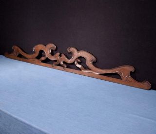 59 " French Antique Art Nouveau Solid Oak Wood Pediment/crest Salvage