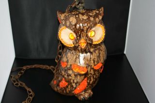 Vintage Ceramic Owl Drip Glaze Pottery Hanging Swag Light Lamp 15 " 1960 