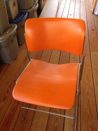 David Rowland 40/4 Vintage Mid Century Modern Stacking Chair 1979 Orange Steel