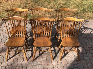 S Bent & Bros Colonial Windsor Dining Chairs,  Set Of 6,  Vintage Maple
