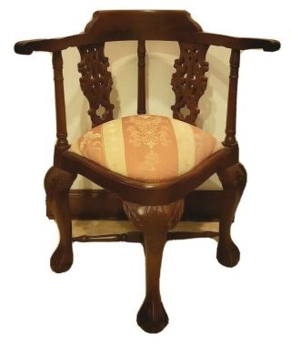 Chippendale Style Ball & Claw Carved Mahogany Corner Chair Rococo Victorian