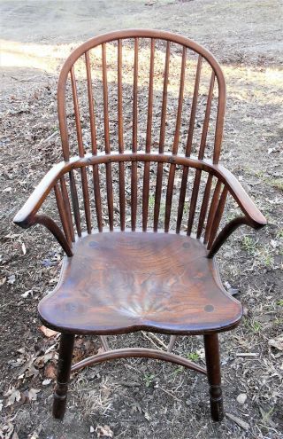 Antique 19th Century English Windsor Tall Bowback Armchair
