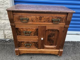 Antique Victorian Marble - Top Walnut Commode Washstand