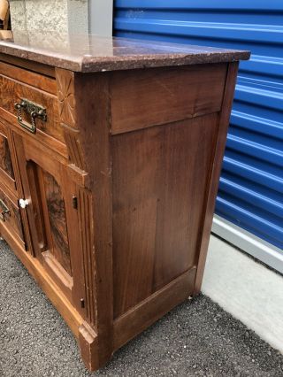 Antique Victorian Marble - Top Walnut Commode Washstand 5