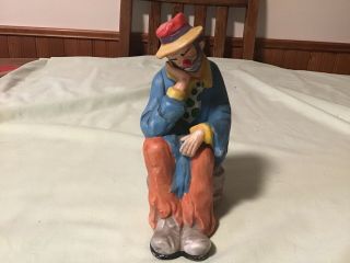 Vintage Collectible Emmett Kelly Jr.  Sitting Sad Clown Figurine By Flambro 7”