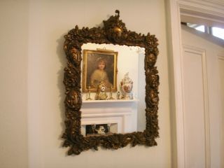 Old Vintage Italian Spelter Bronzed Metal Wall Mirror Victorian Rococo Style