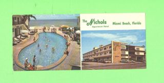 Aa Postcard The Nichols Apartment Hotel Miami Beach Old Car Bathing Beauty Pool
