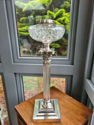 Silver Plated Messenger Cut Glass Oil Lamp Font Corinthian column base A1 4