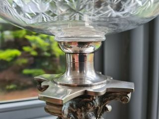 Silver Plated Messenger Cut Glass Oil Lamp Font Corinthian column base A1 5