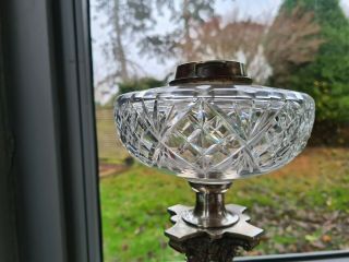 Silver Plated Messenger Cut Glass Oil Lamp Font Corinthian column base A1 6
