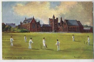 Clifton College Bristol Cricket Game Vintage Postcard A14