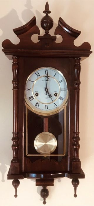 Vintage Kassel Tm 31 Day Wall Gong Clock With Key 31 " X 12 " Finials