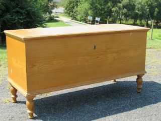 Lancaster County Blanket Chest Paint Decorated Mustard Paint High Feet Strap Hin