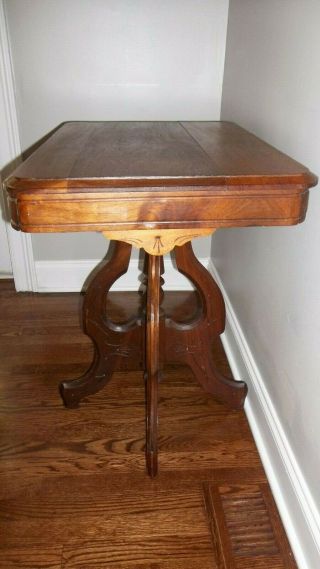 Antique Victorian Eastlake Carved Walnut & Beveled Top Side Table,  Circa 1880