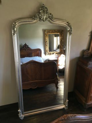 Antique Silver Ornate French Arch Scroll Dress Floor Leaner Wall Mirror 7ft
