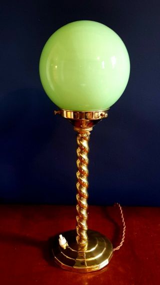 1930s ART DECO TABLE DESK / LAMP BRASS STEM.  ICONIC GLOBE GLASS SHADE 2