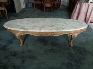 Marble Top Coffee Table For Living/family Room,  Pumis Finish And Wood Legs.