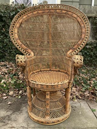 70s Vintage Wicker Rattan Peacock Fan Backed Chair Boho Retro