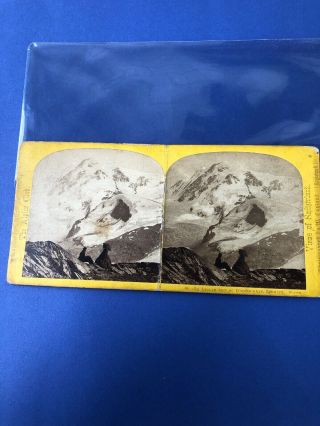 Stereoview Card Photo 1864 ALPINE CLUB ZERMATT Couple On Cliff PARASOL 2