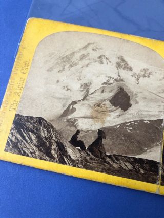 Stereoview Card Photo 1864 ALPINE CLUB ZERMATT Couple On Cliff PARASOL 3