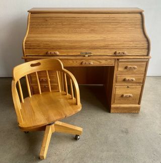 Vintage Oak Craft Roll Top Desk & Chair (winners Only Oak Roll Top Desk)