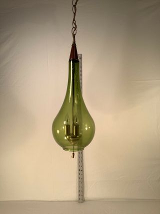 Vintage Green Glass Hanging Ceiling Swag Lamp Light Mid Century Modern Retro